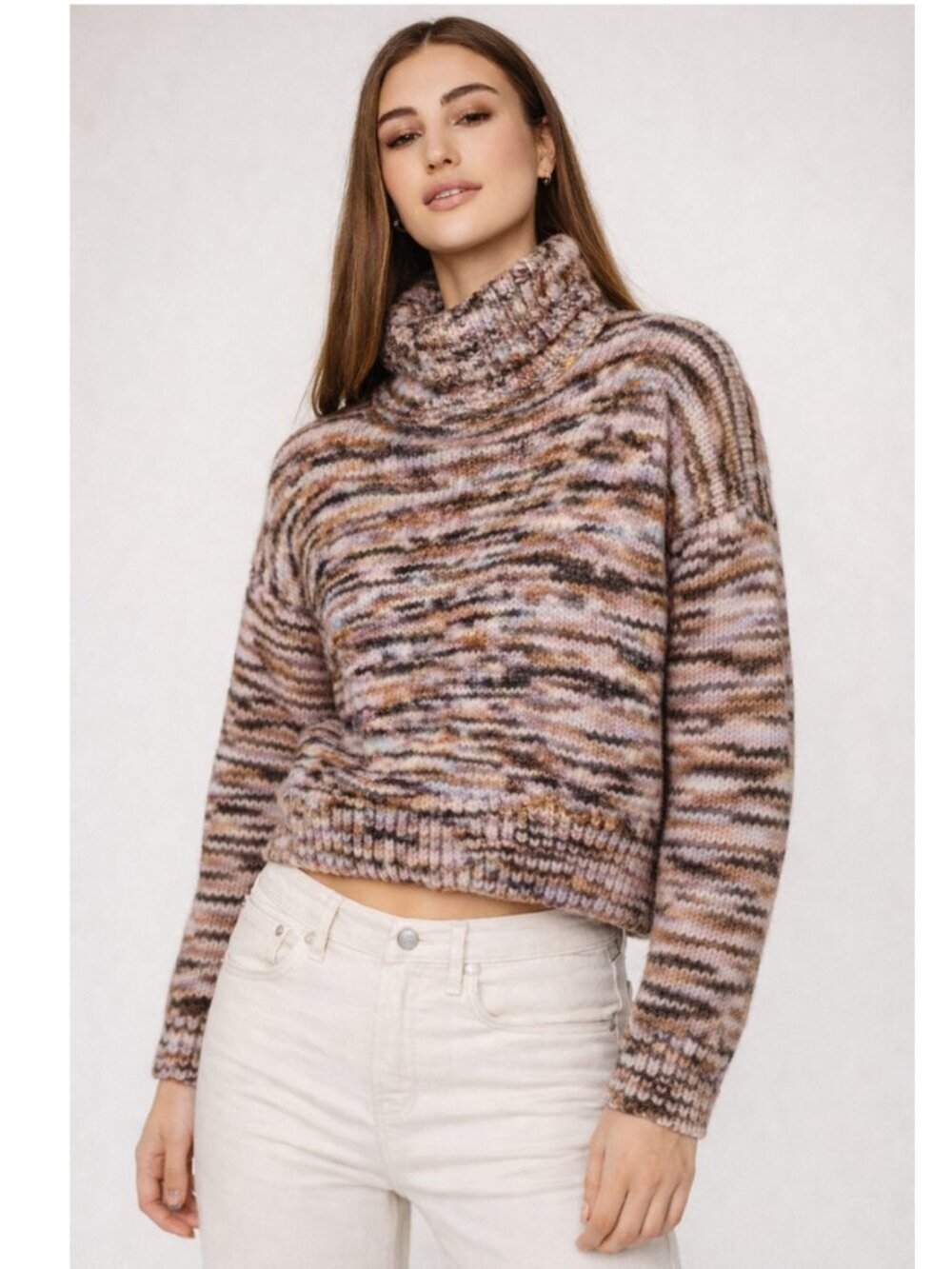 ALC Sweater Marled Turtleneck Wool Pullover Cropped Size Small